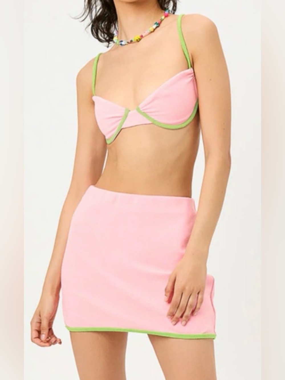 Frankie’s Bikinis Windward Summer Melon Terry Mini Skirt L Swimsuit Cover Up